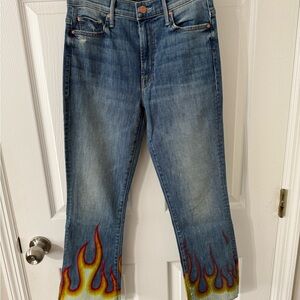 MOTHER Blue Jeans with Flame Detail